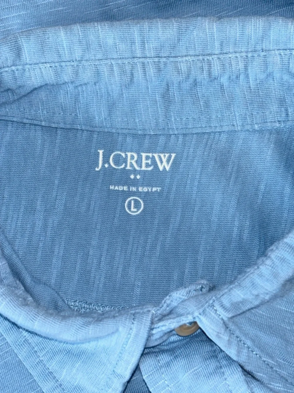 J.Crew Slub Knit Cotton Button Up Polo Blue Short Sleeve Shirt Size L